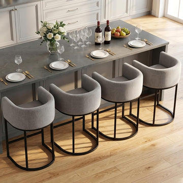 Counter Height Bar Stools Set of 4, 24 Inch Seat Height Barstools, Fabric Upholstered Bar Chair Island, Linen Counter