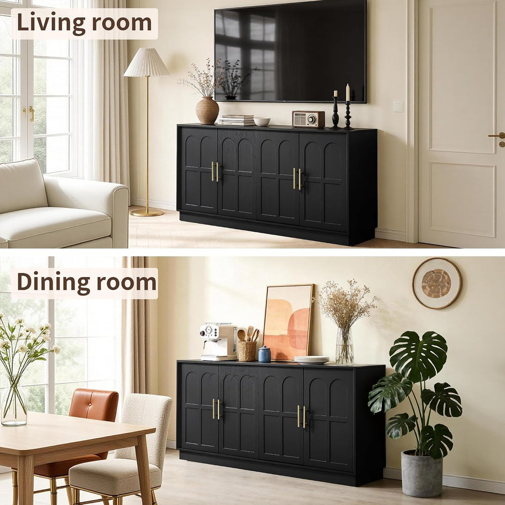 66.5" Sideboard Buffet Cabinet with Storage, Modern Credenza with Arched Doors, Large Wood Accent Cabinet Entryway