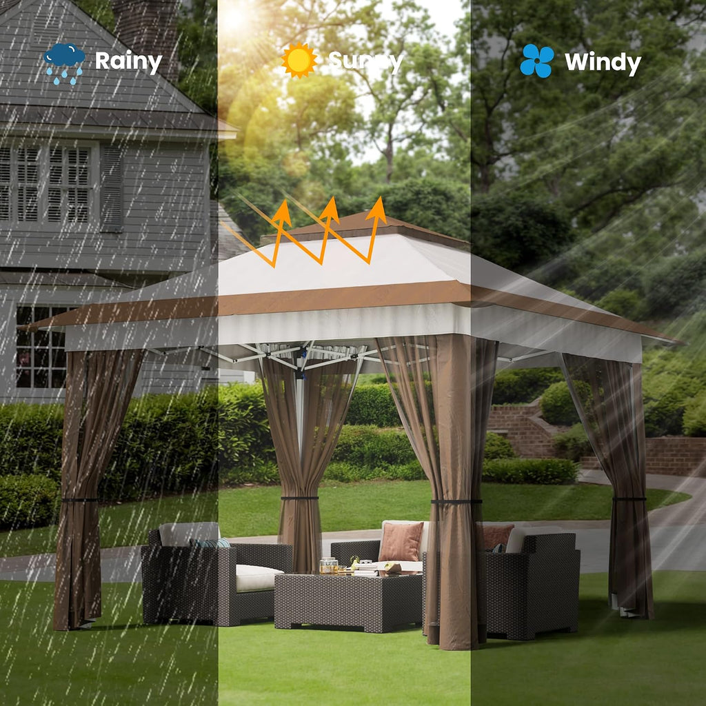 11x11 Pop Up Gazebo Tent with Mosquito Netting, Instant Gazebo, Canopy Party Tent with Roller Bag