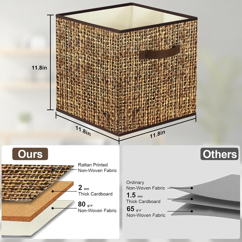 12x12 Cube Storage Bins - Fabric Cubby Bins with Dual Handles, Collapsible Storage Organizer for Shelf, Closet