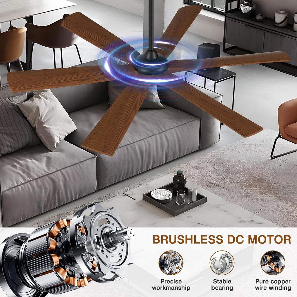 72" Ceiling Fan with LED Light and Remote - Walnut Smart