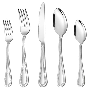 40-Piece Silverware Set, Stainless Steel Flatware Service for 8, Pearled Edge Tableware Cutlery Include