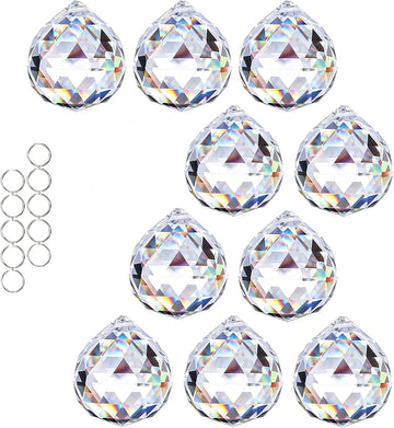 10Pack 40mm/1.57'' Crystal Ball Prism Suncatchers for Window Hanging,Clear - K9 Crystal,Rainbow Maker