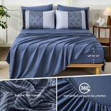 Dinjoy Blue King Comforter Set,Striped Boho Bed in a Bag King 7 Pieces Soft Fall Bedding Comforters Microfiber Mineral