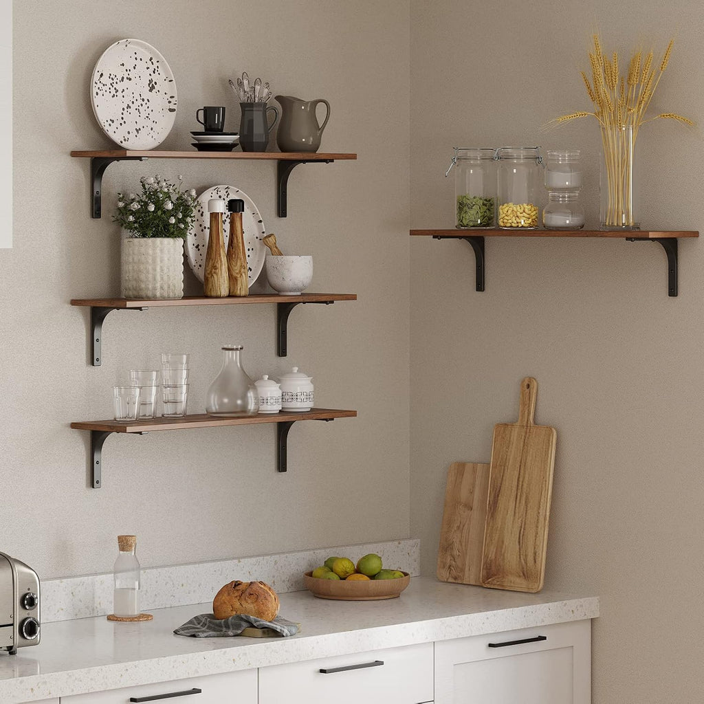 Long Wall Shelves, 31.5Inch Wooden Wall Mounted Shelves, Set of 2 | Floating Book Shelf, Metal Bracket Easy Assembly