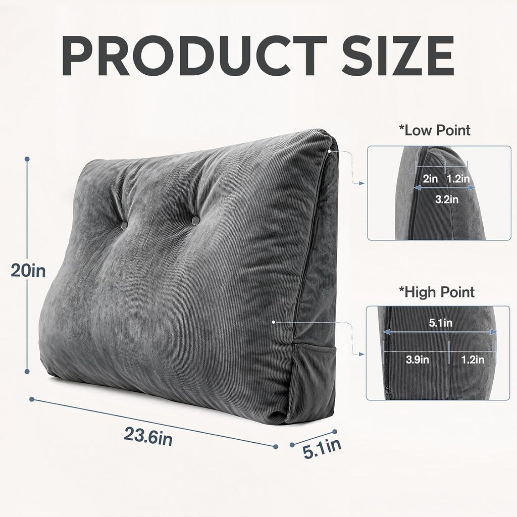 Couch Back Cushion, Shredded Foam Lumbar Support Pillow with Side Pocket