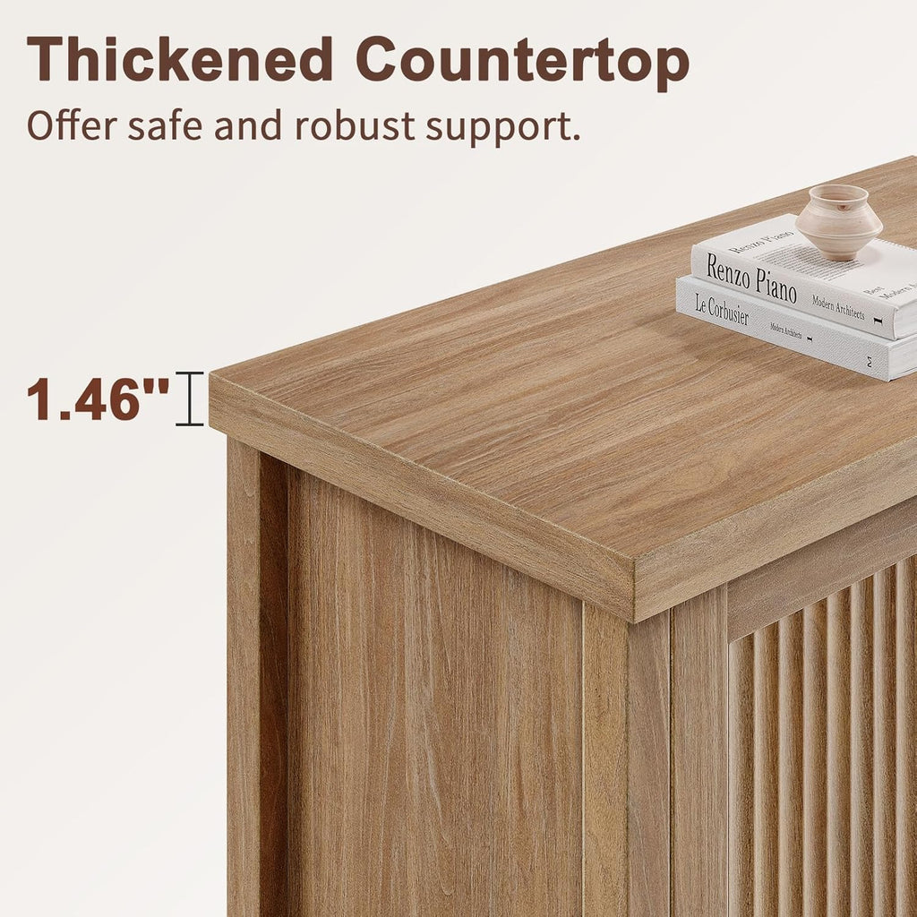 Fluted Buffet Cabinet with Storage Accent Sideboard,Modern Credenza with 4 Doors & Adjustable Shelves,Wood Coffee Bar