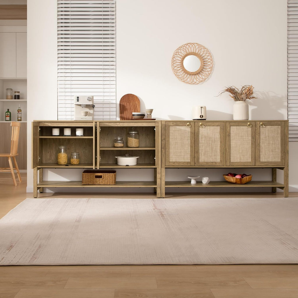 Rattan Sideboard Buffet Cabinet with Open Storage