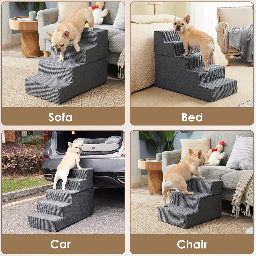 Dog Stairs for Bed 18" H, 4-Step Dog Steps for High Bed, Pet Steps for Small Dogs and Cats