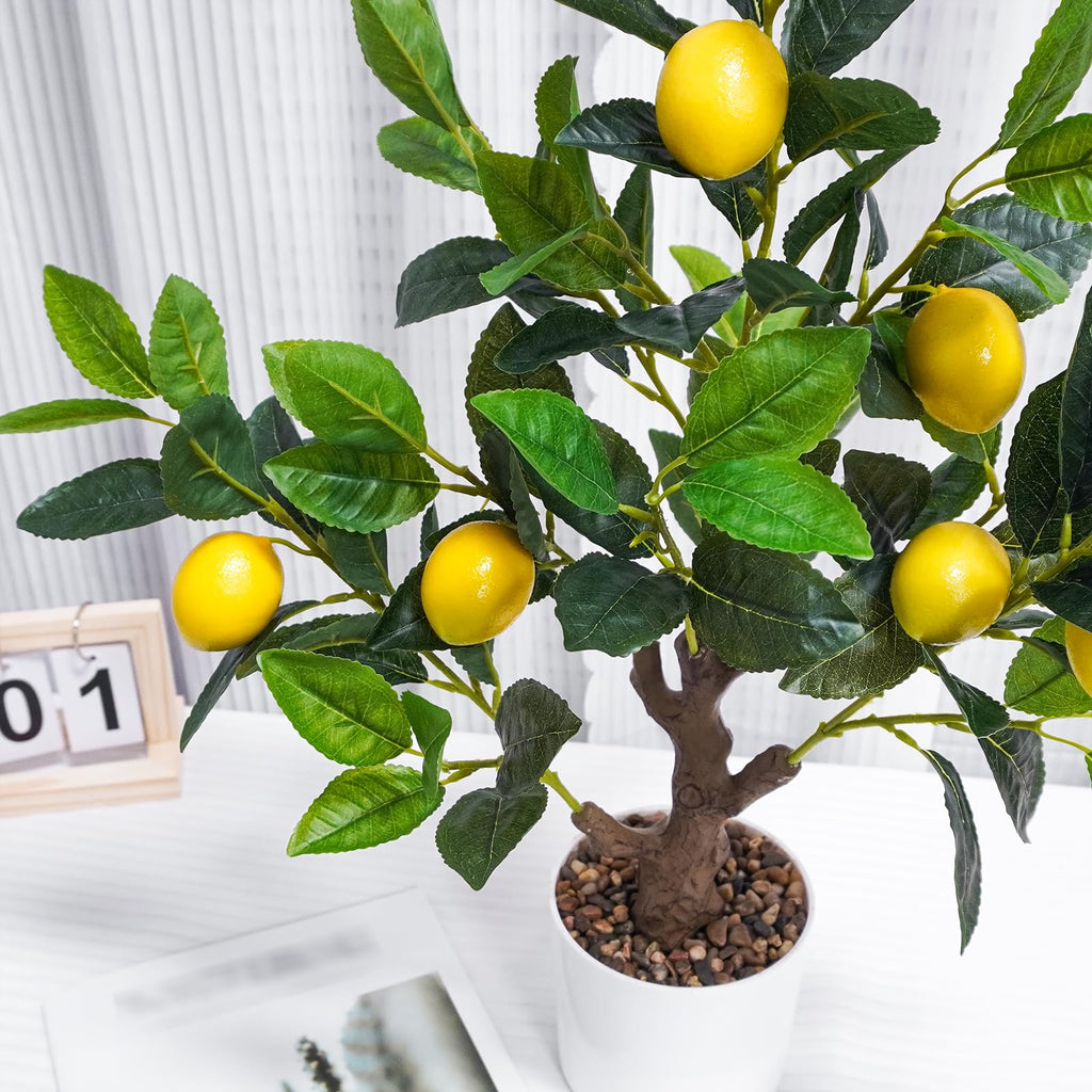 Artificial Lemon Tree 2FT, Faux Tabletop Tree with Planter