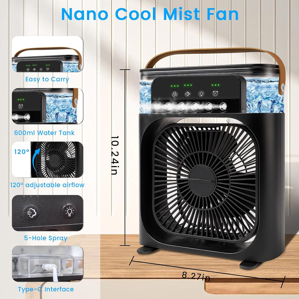 Portable Air Conditioner Fan, Mini Evaporative Air Cooler with 5 Spray Nozzles,3 Wind Speeds,3 Timers