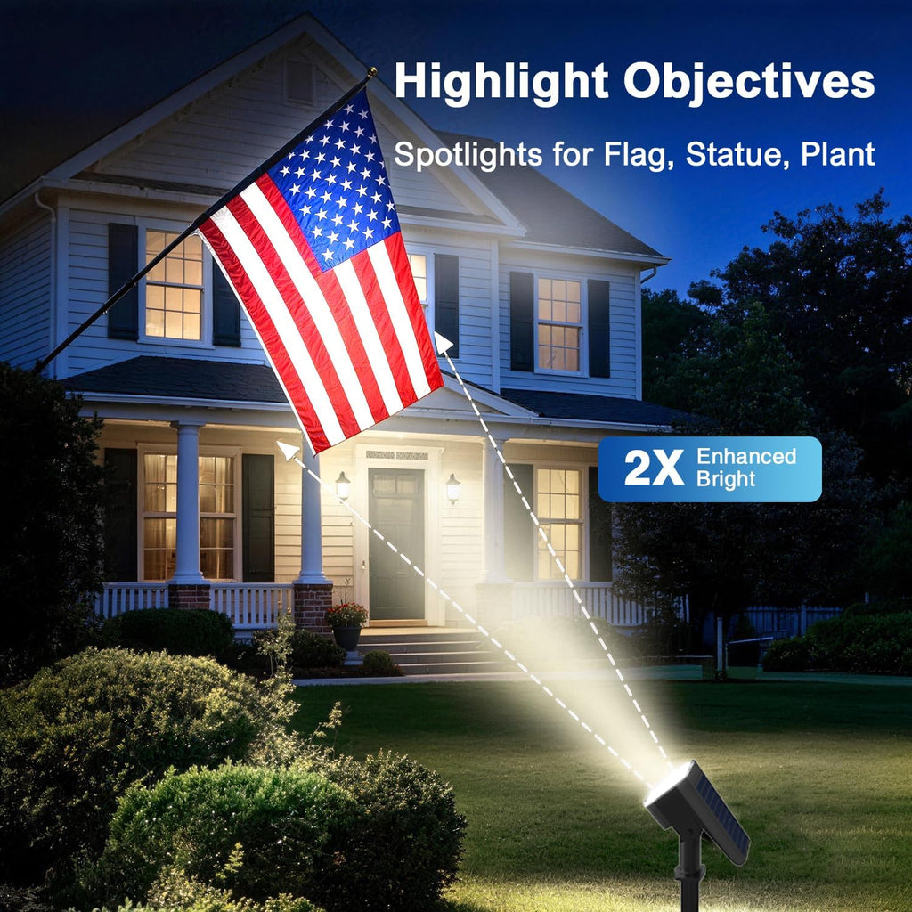 Solar Lights Outdoor Waterproof IP65, Super Bright LED with Lens, 6500K 2 Lighting Modes, Solar Powered Yard Garden
