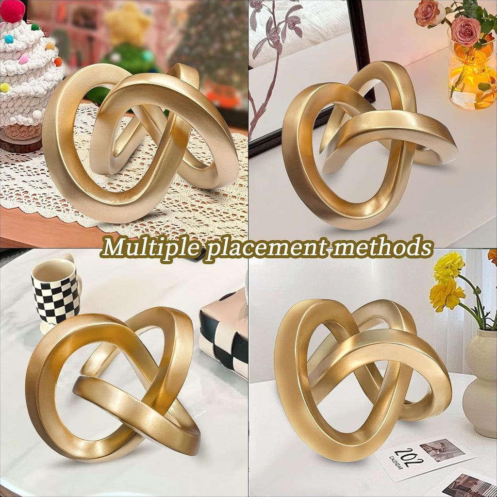 Gold Geometric Sculpture Gold Knot Home Accent Decor,Multi-Angle Geometric Sculptures Statues Bedroom Office Desk