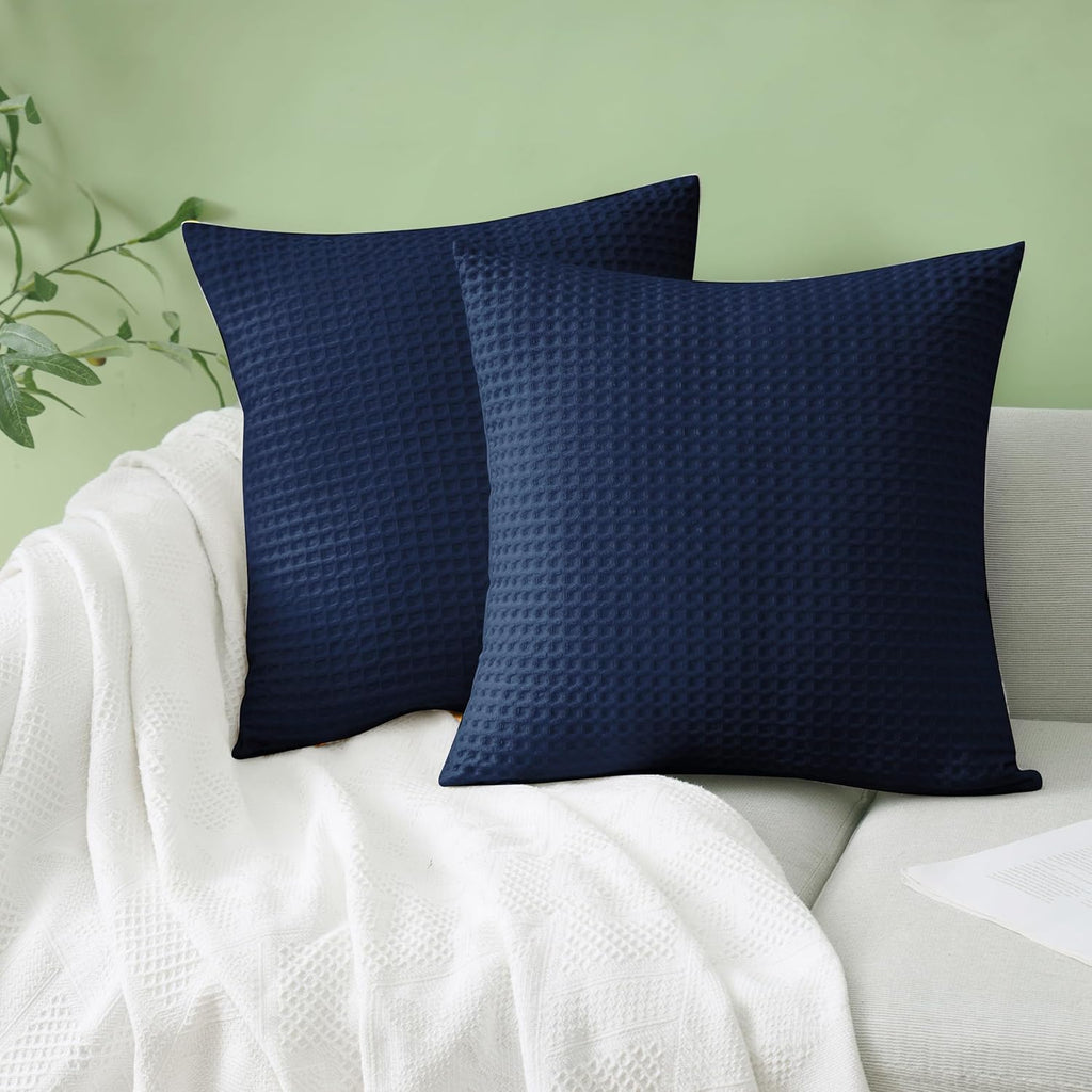 100% Egyptian Cotton 600 TC Waffle Weave Throw Pillow Covers 2 Pack, Ultra Soft Breathable Euro Pillow Shams Covers