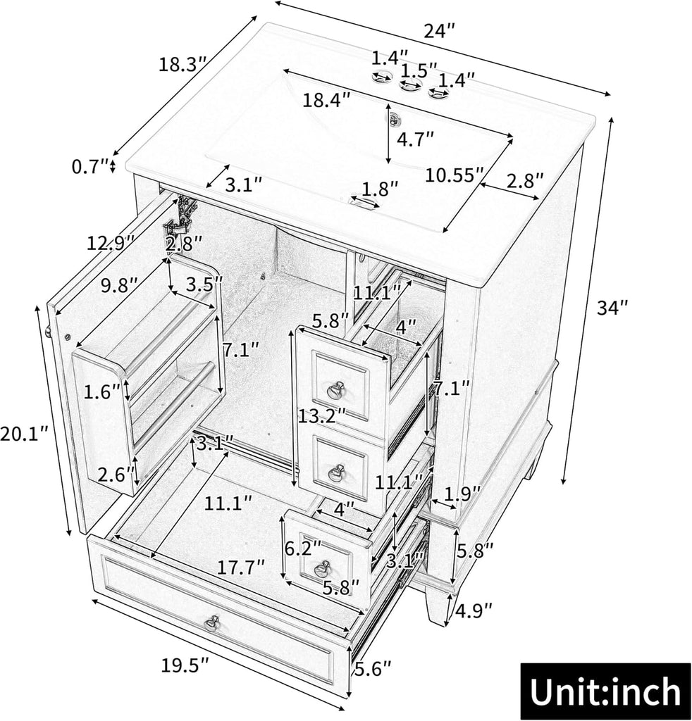 Harper & Bright Designs 24" Bathroom Vanity with Sink