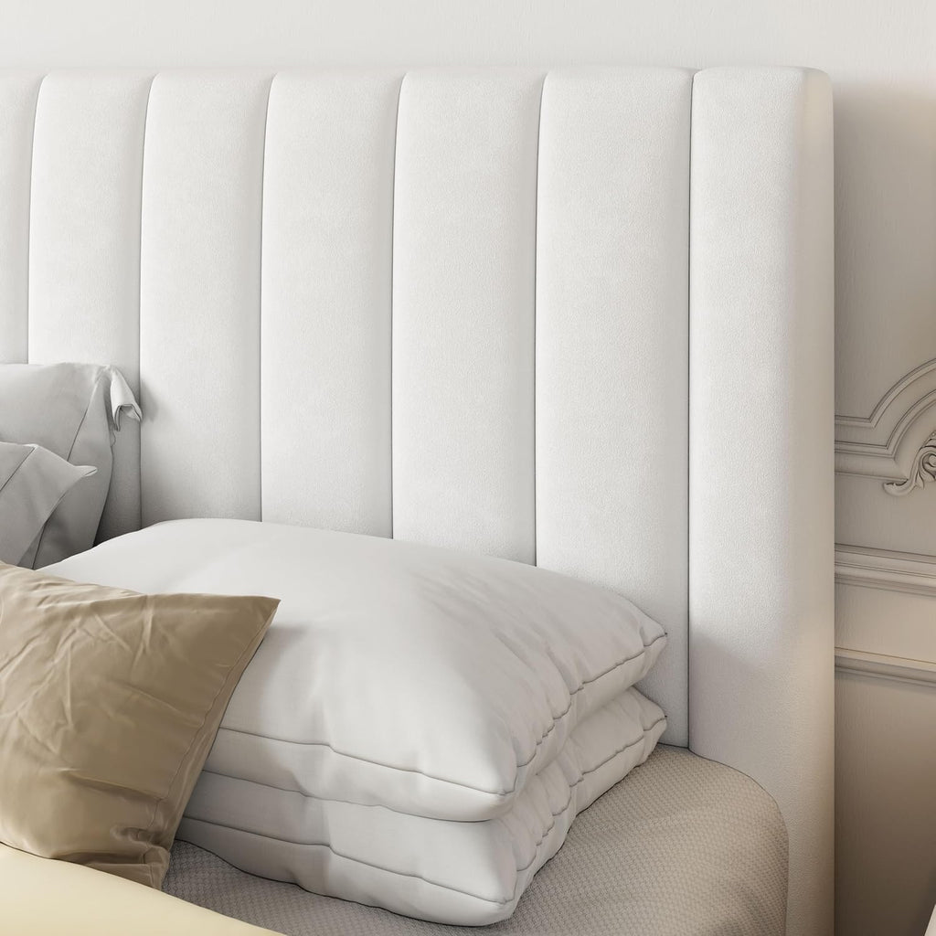 Queen Bed Frame/Velvet Upholstered Bed Frame with Vertical Channel Tufted Headboard/Strong Wooden Slats/Platform Bed