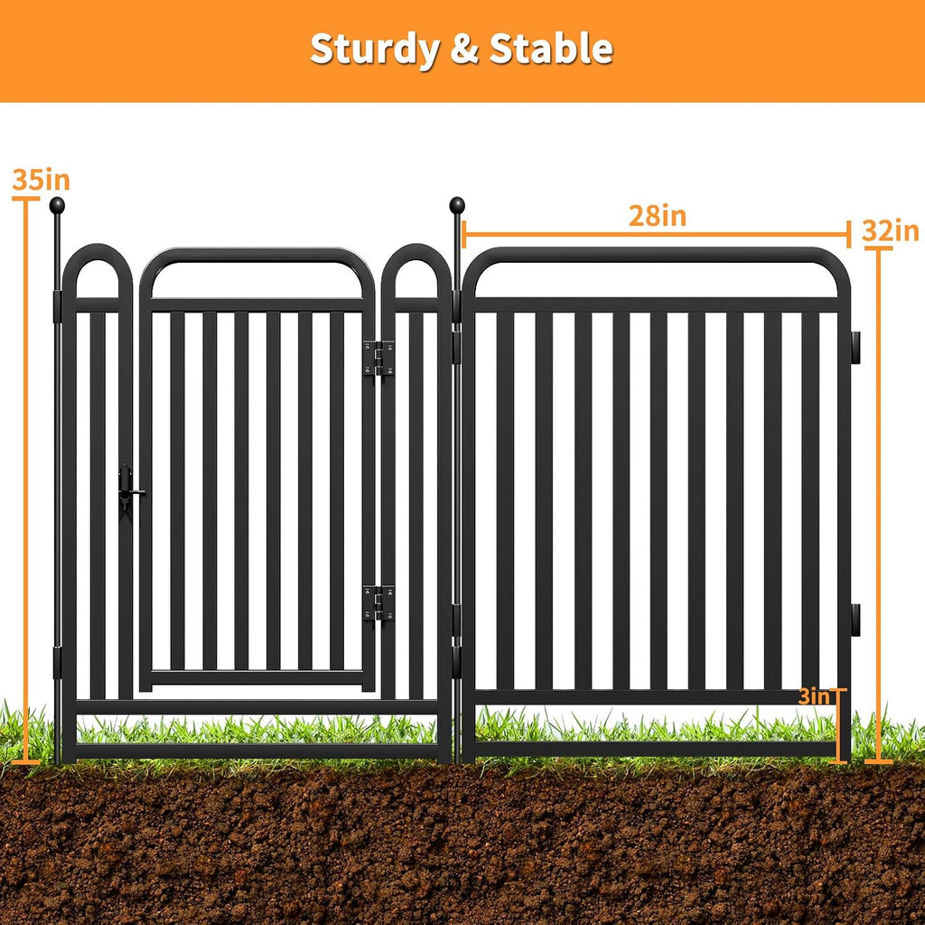 Thickened Metal Tube Garden Fence, Animal Barrier Fence with Low Threshold Gate, 32in(H) 8 Panels Rustproof Garden
