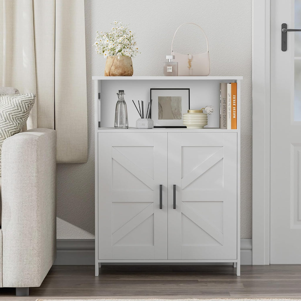 Farmhouse Bathroom Storage Cabinet with Doors, Small Floor Cabinet | Toilet Paper Cabinet with Adjustable Shelf
