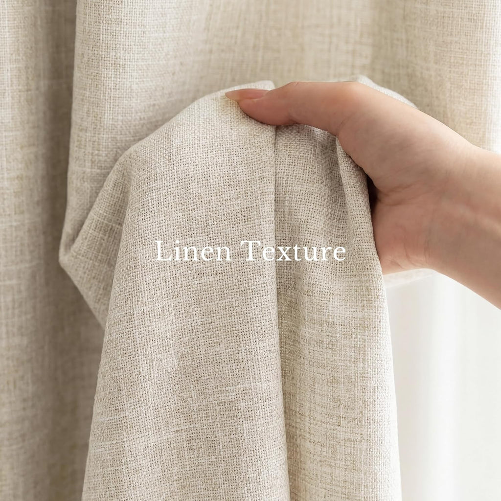 DIY Pinch Pleat Greige 100% Blackout Linen Curtains with Hook Belt, 3-in-1 Hanging Style Heavyweight White Liner