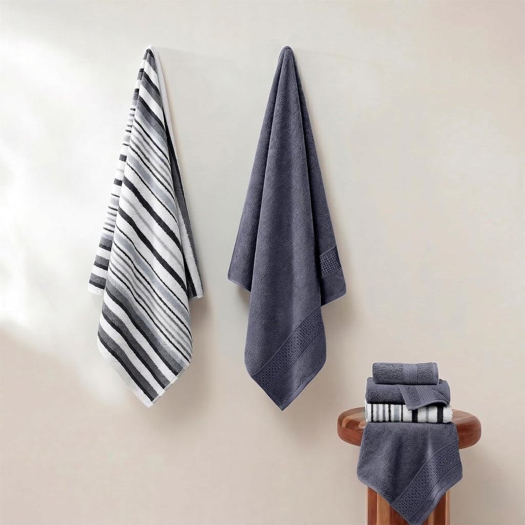 Pax 6-Piece Reversible Yarn Dyed Jacquard Towel Set - Bath Towels, Hand Towels, & Washcloths - Super Absorbent &