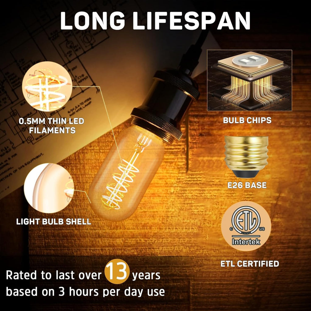Vintage Edison LED Light Bulb 25 Watt 20 Watt Equivalent E26 Medium Base Dimmable Soft Warm 2200K Amber Antique T45
