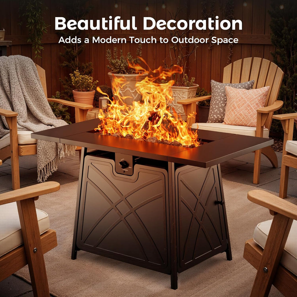 Large Propane Fire Pit Table - Outdoor Patio Firepits for Outside - Black