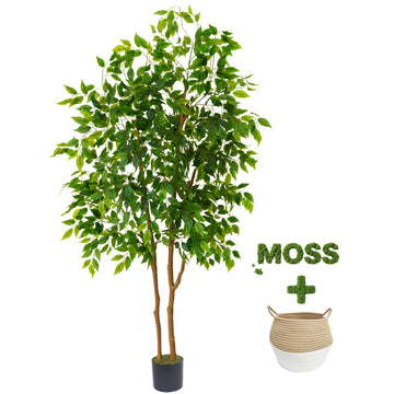 Artificial Ficus Tree 6ft Fake Floor Plant with Woven Basket