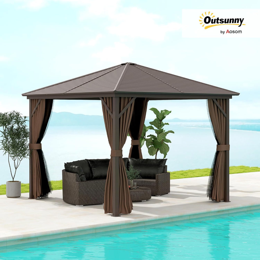 10' x 10' Hardtop Gazebo Canopy with Galvanized Steel Roof, Aluminum Frame