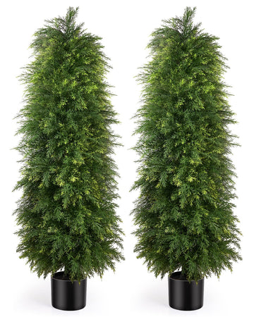 2 Pack 5ft Artificial Cedar Topiary Trees, Outdoor Artificial Plants for Front Porch Décor, Artificial Shrubs Fake