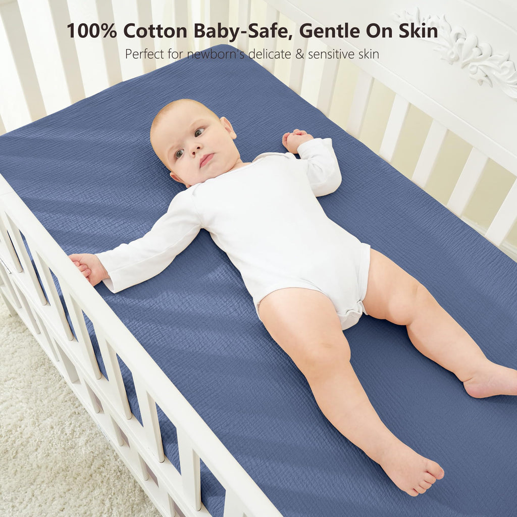 Muslin Mini Crib Sheets for Pack N Play Mattress - 100% Cotton - 38"x26" Soft Breathable Playard Baby Crib Sheets