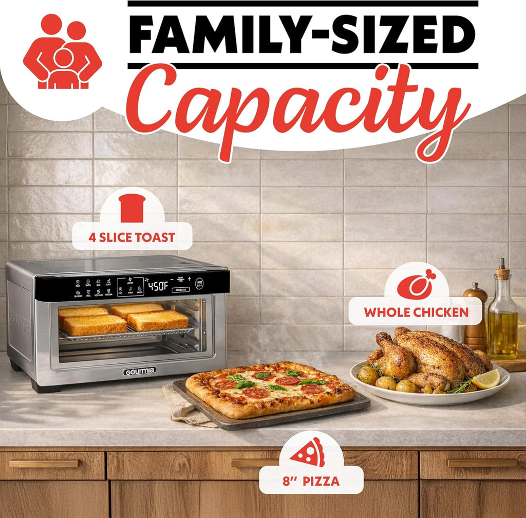 Toaster Oven Digital Air Fryer - Convection Mode with 4 Slice Capacity, 3 Rack Positions, 12 Presets, Toast, Bagel