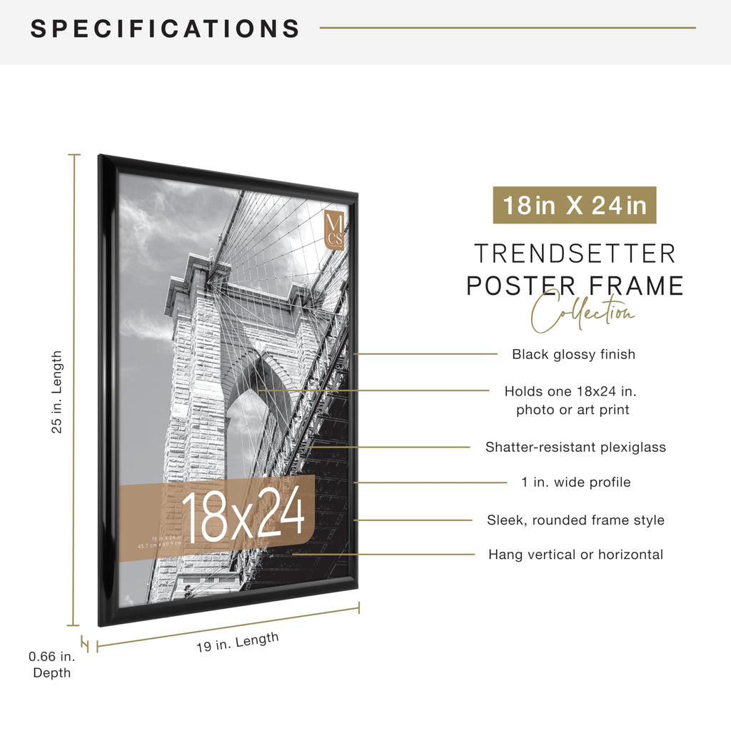 Trendsetter Poster Frame, 18x24, Black High-Gloss, 1-Pack