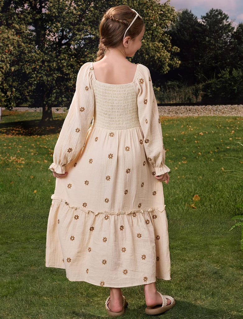 Girls Fall Dresses Maxi Boho Long Cotton Dress