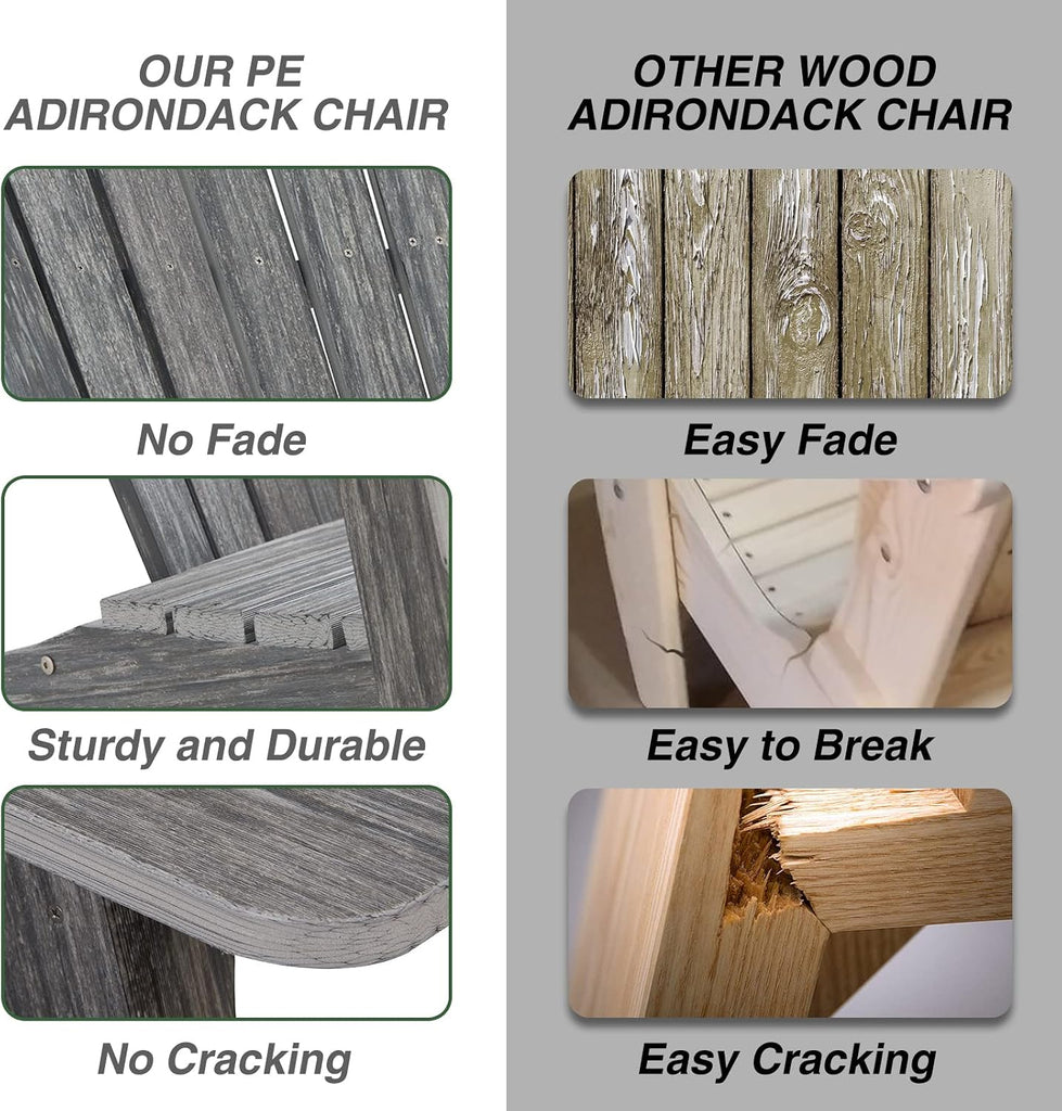 Oversized Adirondack Chair, Grey | Poly Lumber Weather-Resistant Patio Chair with Wide Armrests & High Backrest, Fire