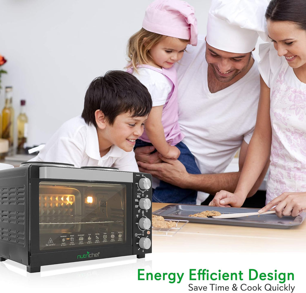 Kitchen Convection Electric Countertop Rotisserie Toaster Oven Cooker with Food Warming Hot Plates, 30+ Quart