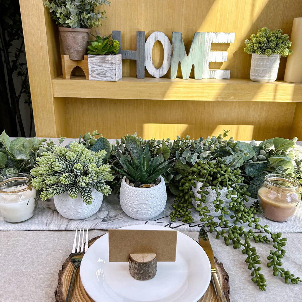 3 Pcs Assorted Small Potted Succulent Plants Artificial Aloe Hanging Succulent in White Geometric Concrete Ceramic