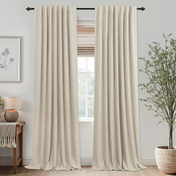 Light Tan Back Tab Linen Blackout Curtains 92 Inches Long