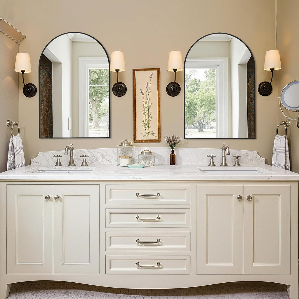 Vanity Bathroom Mirror for Wall, 2 Pack 30"x20" Arched Bathroom Mirror for Over Sink, Arched Metal Frame , Hanging or