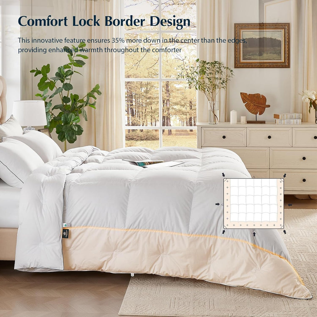Comforter King, Filled in White Goose Down Bedding Comforter King，All Season White Luxury Hotel Fluf