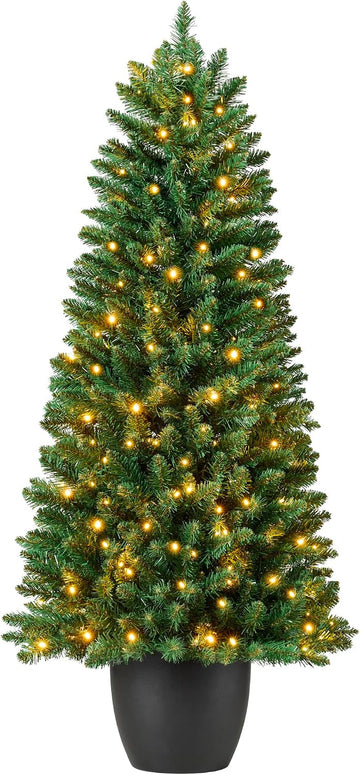 Prelit Potted Pencil Christmas Tree, 4 to 6 ft, Artificial Lighted Holiday Décor, Front Porch