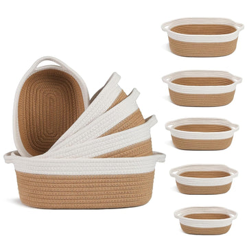 Set of 5 Woven Rope Baskets for Storage, Organizing, Nursery, Shelves - Small Baskets for Gifts Empty (Off White &