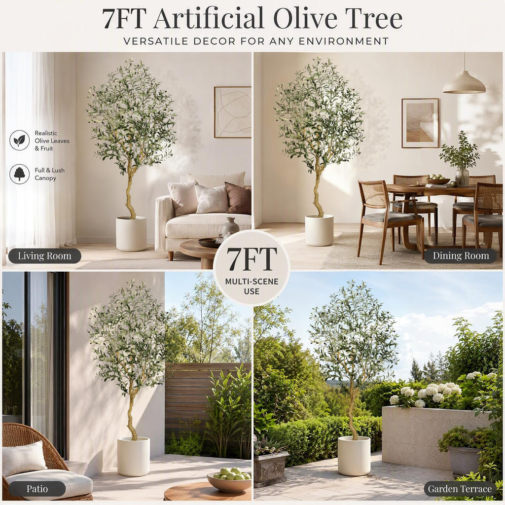 Faux Olive Tree 7FT UV Resistant Artificial Olive Tree Outdoor