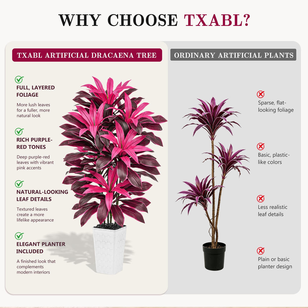 Artificial Dracaena Tree 6FT, faux plants indoor with White Planter