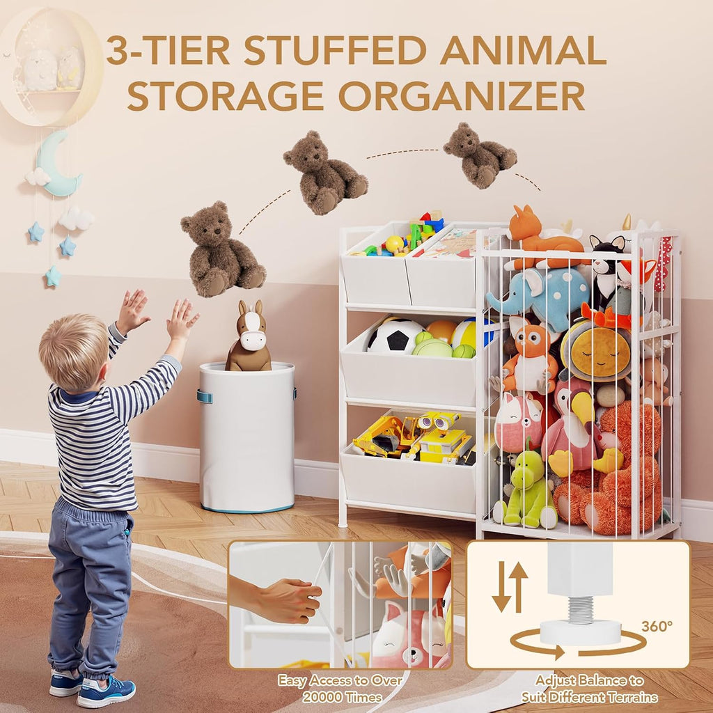 Kids Storage Organizer with 4 Removable Bins, Kids Storage Toy Shelf Organizer for Stuffed Animal Holder Playroom