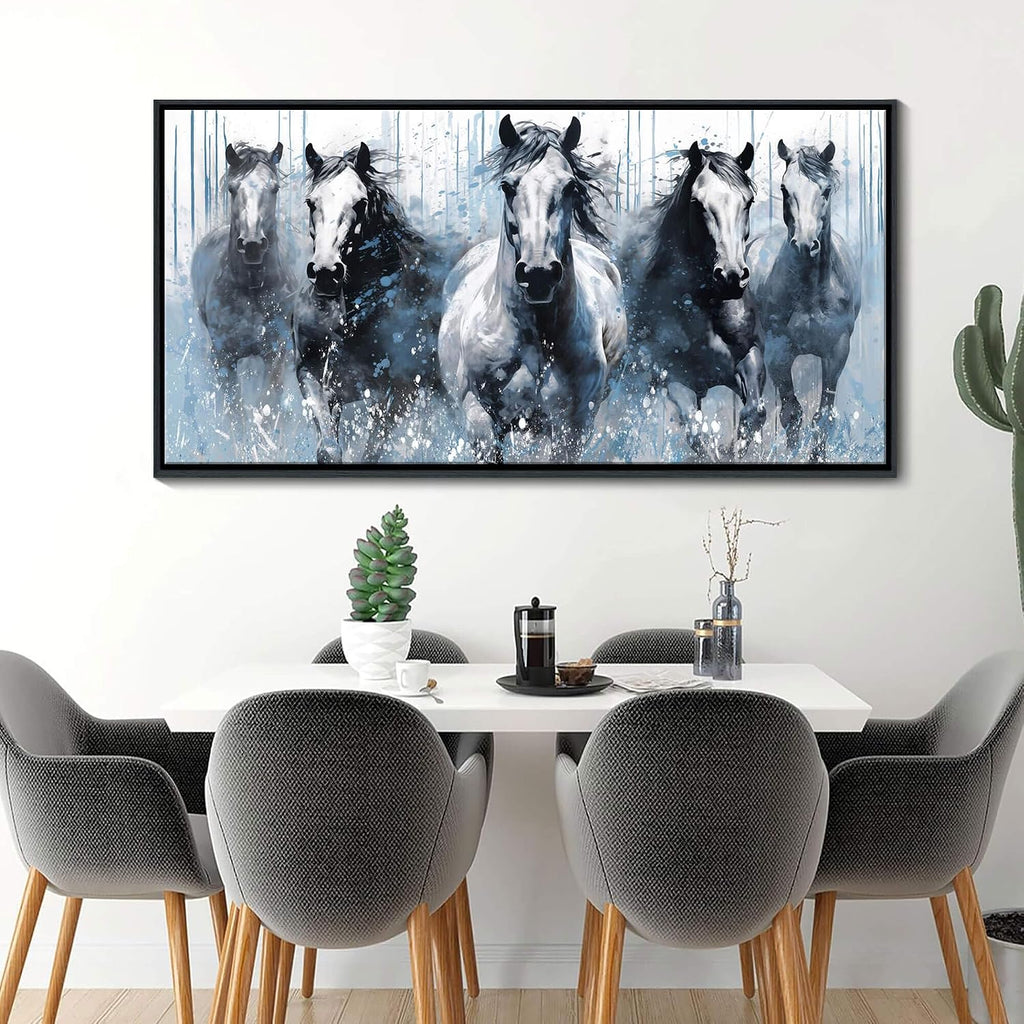 DUNHUANG ART Running Horses Canvas Wall Art - Equine Themed Galloping Animals in the Sand - Rustic Horse Decor 24"x48"