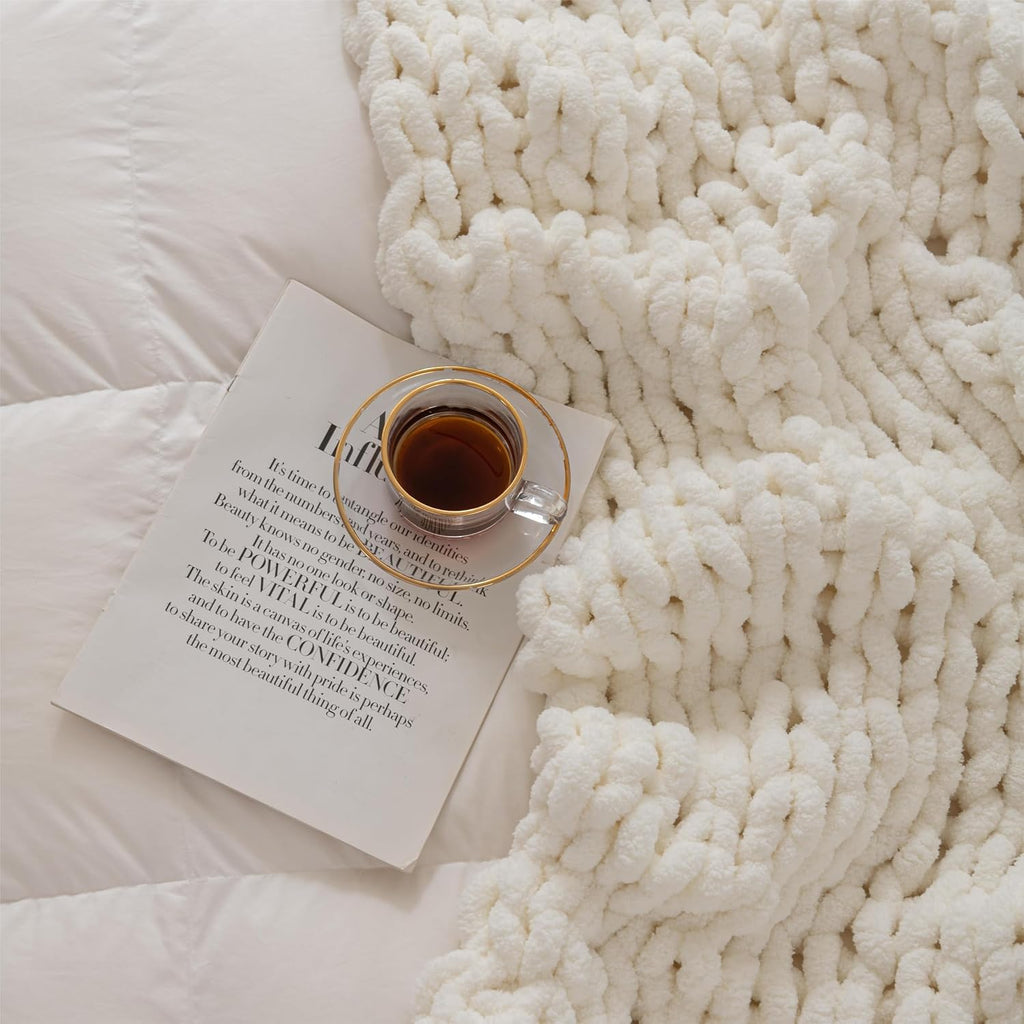 Chunky Knit Blanket Throw 50"×60" Knitted Throw Blankets