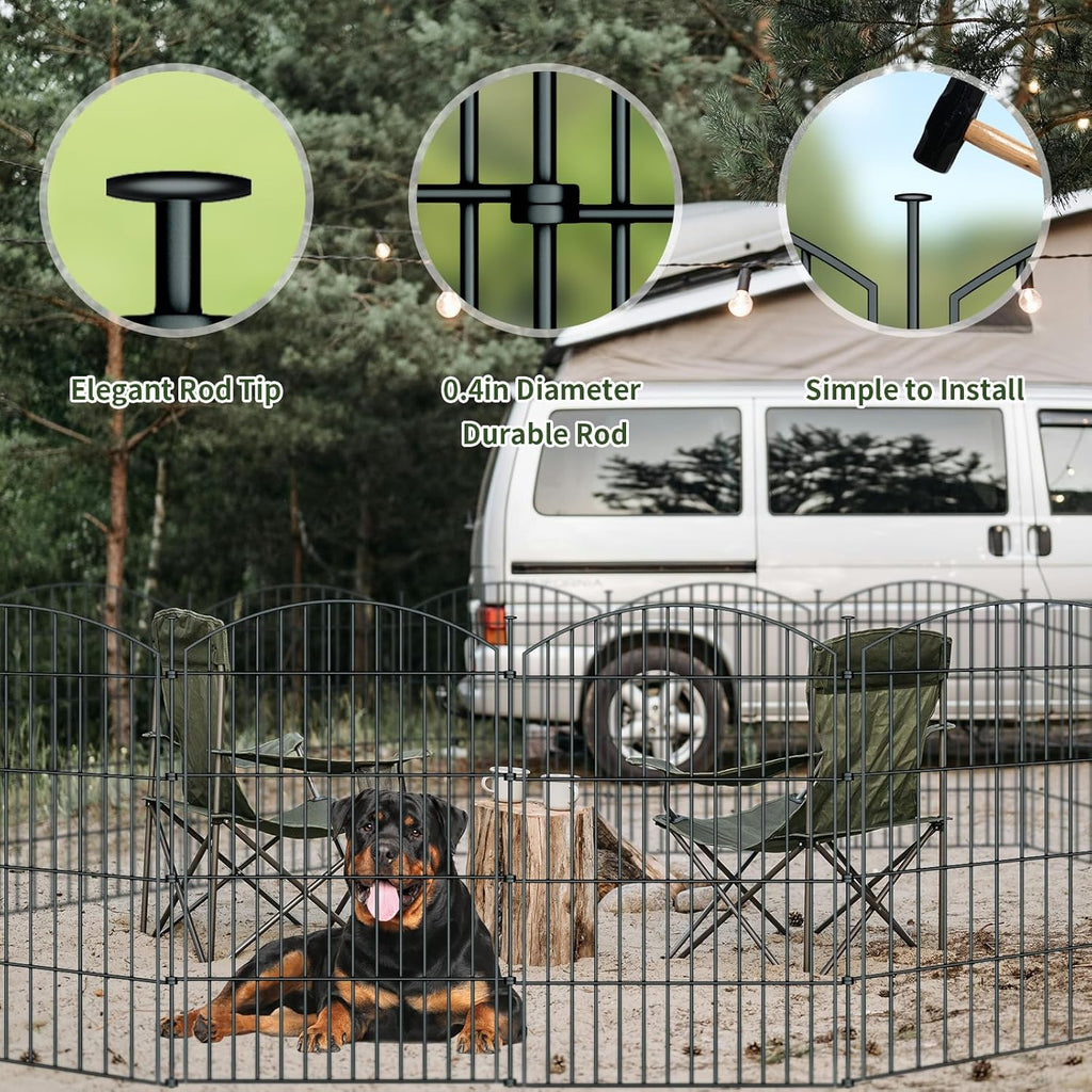 10 Panels Garden Fence Dog Fence Outdoor for Yard, 32in H x 23.6ft L Rustproof Metal Fencing with Ground Stakes | No