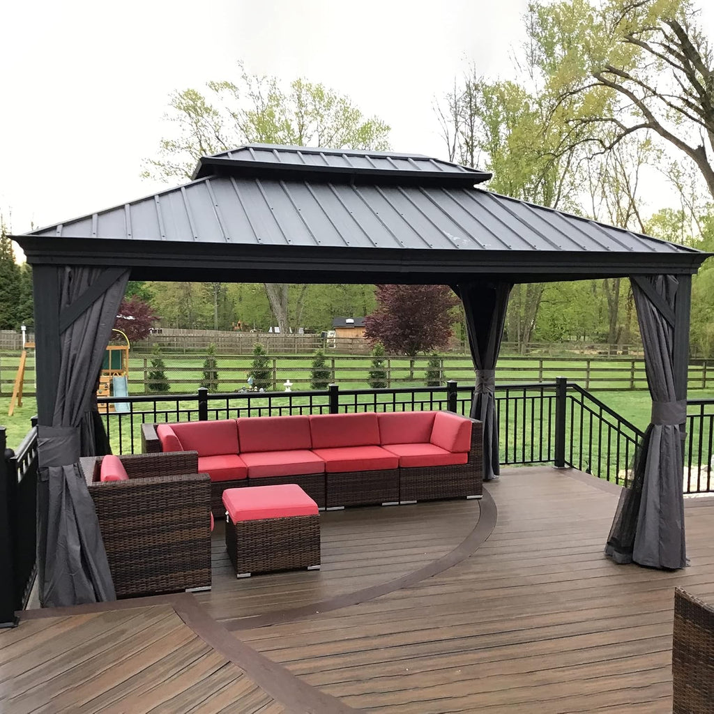 10' X 14' Permanent Hardtop Gazebo Aluminum Gazebo with Galvanized Steel Double Roof and Garden
