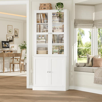 73.2" Tall Bookcase with Glass Doors, 6-Tier Book Shelf with Adjustable Shelf, Tall Bookshelf with Storage Cabinet