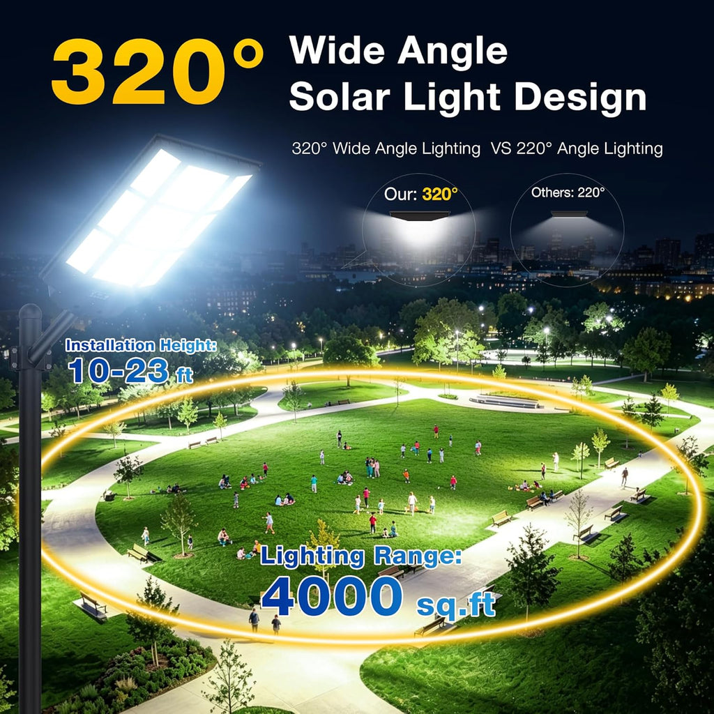 15000W Solar Street Lights, Solar Lights Outdoor IP66 Waterproof | Motion Sensor and Remote, 7000K Commercial Parking